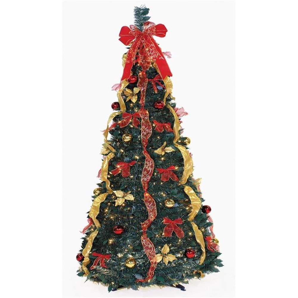 MTB Fully Decorated PullUp Christmas Tree, PreLit 6 Feet, Red and