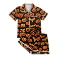 thumbnail image 5 of WTOBBY Ladies' Two-Piece Halloween Pajamas Set Loose Fit Short Sleeve Top & Soft Shorts Printed Sleepwear Comfortable Loungewear Home Wear Cozy Outfit,Black L, 5 of 6