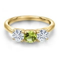 thumbnail image 3 of Gem Stone King 18K Yellow Gold Plated Silver Green Peridot and White Moissanite Engagement Ring for Women | 1.55 Cttw | Round 5MM | Gemstone August Birthstone | Size 9, 3 of 7