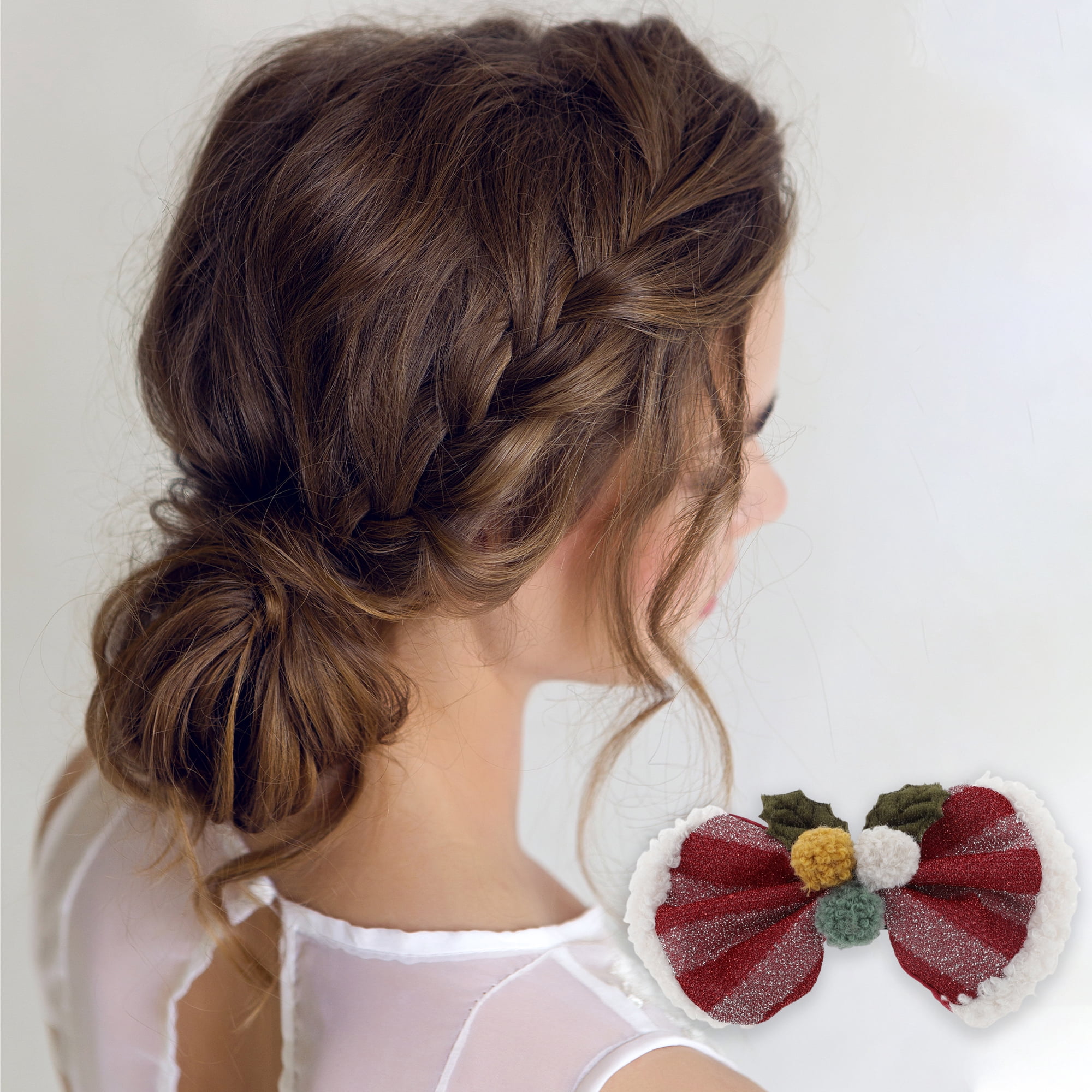 NOMADIC NOOK Christmas Hair Clips Sable Bow Red White 4 Pcs