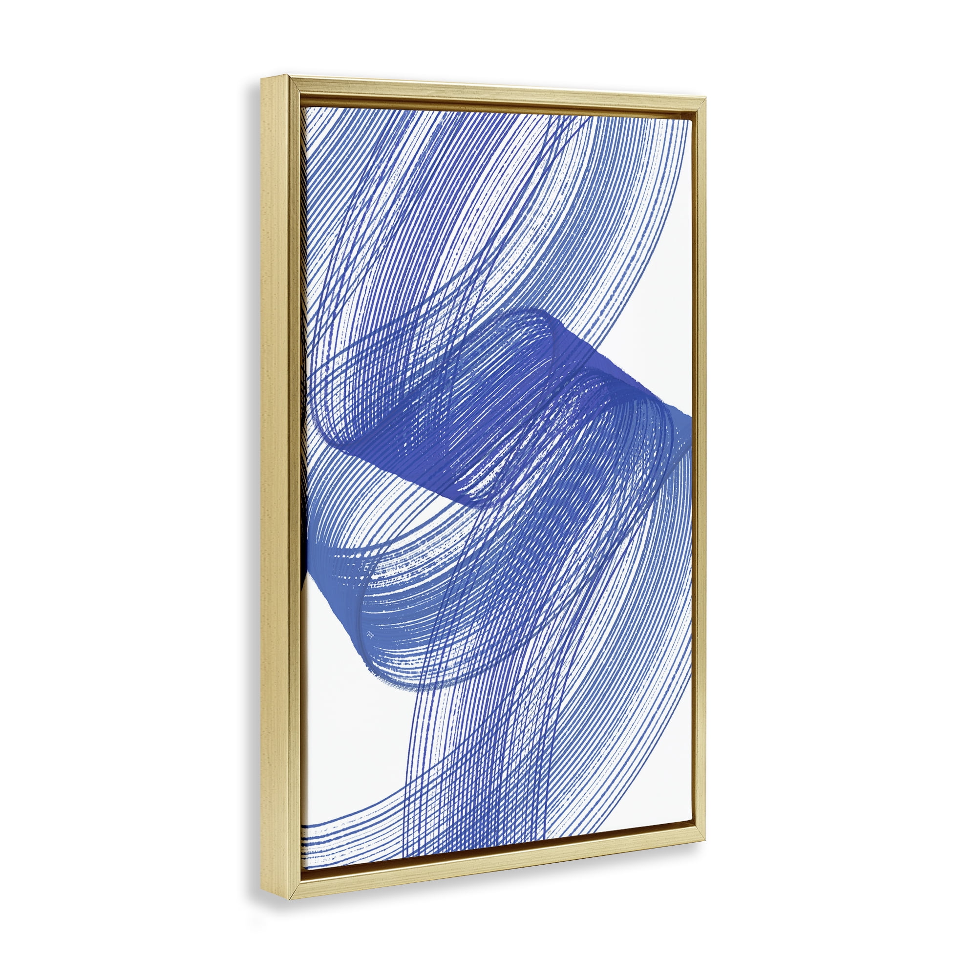 Stupell Industries Blue Lines Flowing In Motion Gold Framed Floater Canvas Wall Art, design by Martina Pavlova