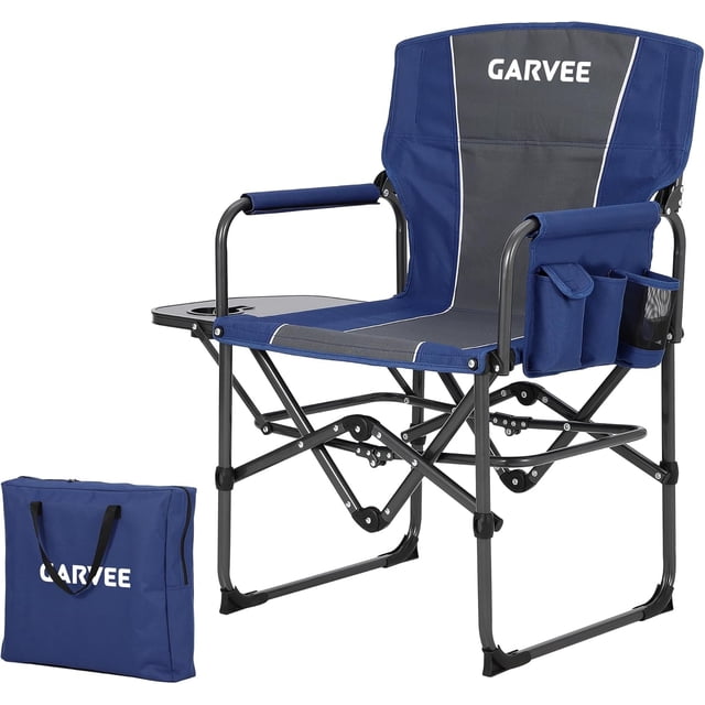 Chaise de Réalisateur de Camping Surdimensionnée et Robuste pour Adultes - Supporte 400 Lb - Chaise de Pelouse Extérieure Pliante avec Tablette Latérale, Pochette de Rangement et Porte-Gobelet - Idéale pour la Plage, la Pêche, le Pique-Nique, les Tailgates
