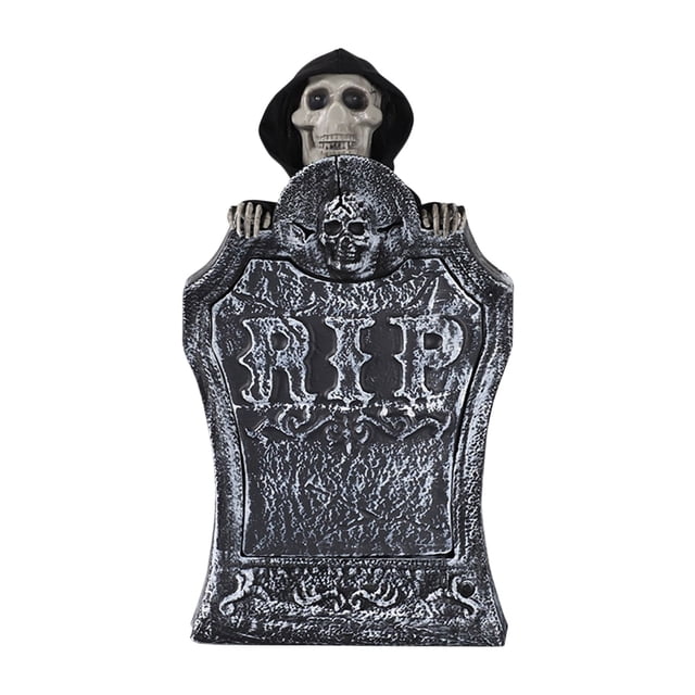 Happy Halloween Halloween Tombstone Decoration, Lighted Gravestone With Creepy Voice Spooky Head, Light Up Eyes, Spooky Sound Effects For Party Halloween Yards Decor