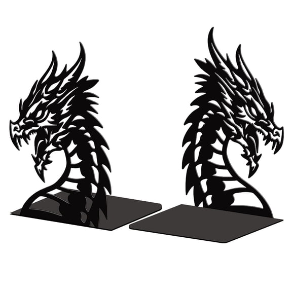 Metal Bookends for Shelves Modern Decorative Heavy Duty Study Book Support Stoppers for Office Desk Shelf Room 5.3"x4.3"x7.9" Cast Iron Simple Tall Bookends 1 Pair (Dragon Head) DIY