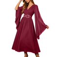 thumbnail image 2 of Huowey Witch Gothic Dresses Womens Halloween Flowy Fancy Cosplay Party Gown V-Neck Long Sleeve Eye-Catching Halloween Dress,Red,XXL, 2 of 4