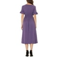 thumbnail image 3 of INSPIRE CHIC Women's Summer Dress V Neck Button Flutter Sleeve Smocked High Waist Midi Dress XS Purple, 3 of 5