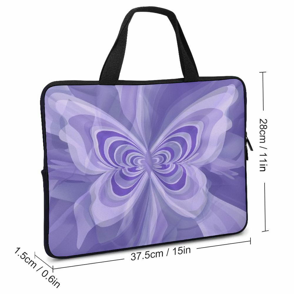 JRXY Butterfly Purple Abstract Design Laptop Handle Bag Diving Fabric Computer Protect Case Soft Carrying Travel Case 15inch