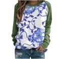 thumbnail image 1 of Yuyuzo Chandails en Molleton à Manches Longues Raglan Col Rond pour Femmes Doux Confortables Vintage Graphiques Décontractés Tunique Verte A1, 1 of 3