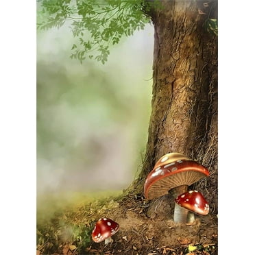 ABPHOTO Polyester 5x7ft Photography Backdrop Fairytale Tree with Red Mushroom Fog Backdrops for Photo Shoots Lovers Party Game Adult Kids Baby Personal Portrait Photo Background Studio Props