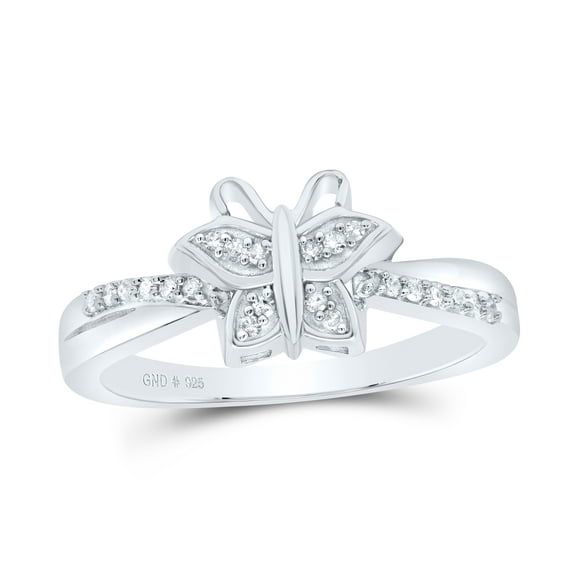 Sterling Silver 1/10 Cttw Diamond Wedding Engagement Anniversary Butterfly Ring, Women Size: 5-9