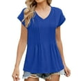 thumbnail image 2 of Tittly T Shirts for Women Spring Tops for Women Womens Tops Casual Summer Sleeve T Shirts Trendy Ruffle Short Sleeve Loose V Neck Tunic Tops Tshirts Shirts Basic Tees Blue L, 2 of 9