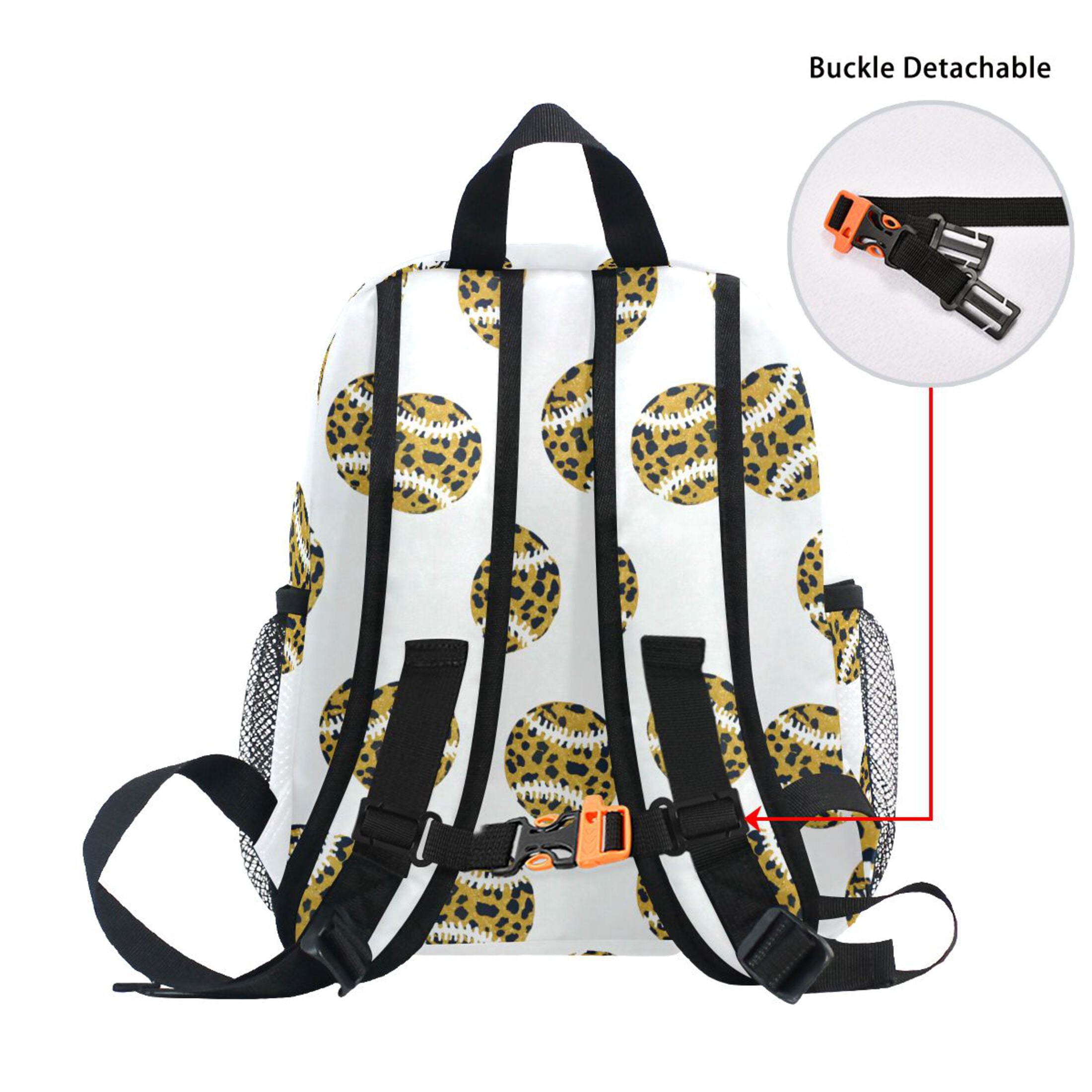 Leopard Baseball Pattern Mini Backpack Cute Small Backpack with Chest Strap and Whistle Ages 3-8