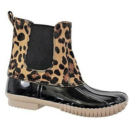 Dylan-81 Women Waterproof Warm Hiking Snow Rain Winter Ankle Stetch Pull On Boot Leopard