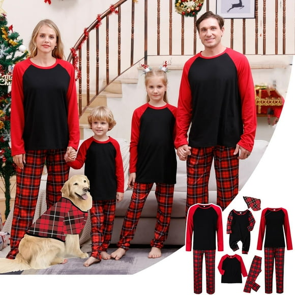 RKSTN Family Christmas Pjs Matching Sets Fashion Cute Plaid Printed for Women/ Men/ Kids/ Baby/Dog Christmas Pajamas Two Piece Set(Mom)