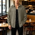 thumbnail image 5 of Mens Loose Fit Denim Shirt Jacket, Lapel Collar Stitched Pocket Button Down Long Sleeve Casual Overshirt Shacket for Spring Fall Streetwear Size 4XL Brown, 5 of 9