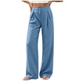 thumbnail image 5 of Lenpel Womens Cotton Linen Pants Lounge Pleated Pull on Low Rise Baggy Trousers Loose Comfy Wide Leg Clothes for Beach Vacation, 5 of 7
