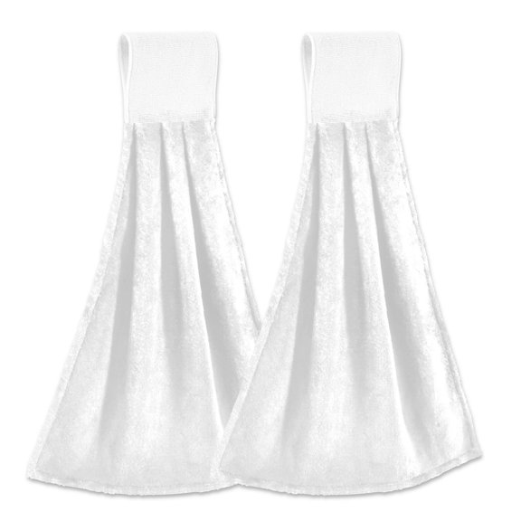 2 Pcs Kitchen Hand Towels with Hanging Loops Absorbent Soft Fast Drying Decor Bath Towels White