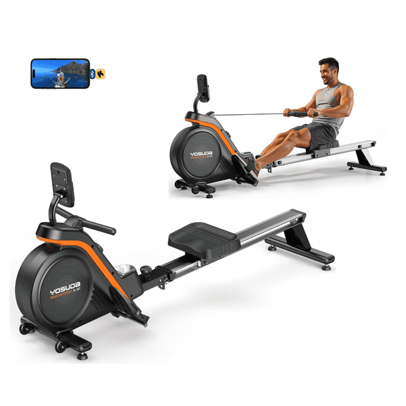 FED Fitness Magnetic Rowing Machine – 350 lbs Weight Capacity, 16 Level Quiet Resistance Folding Row Machine with Screen for Home Exercise Workout