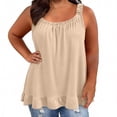thumbnail image 4 of Aoochasliy Women Plus Size Camisole Tank Top with Lace Ruffled Hem Sleeveless Cami Blouse Casual Solid Color Spaghetti Straps Soft Lightweight Loose Fit Stretch Top, 4 of 9