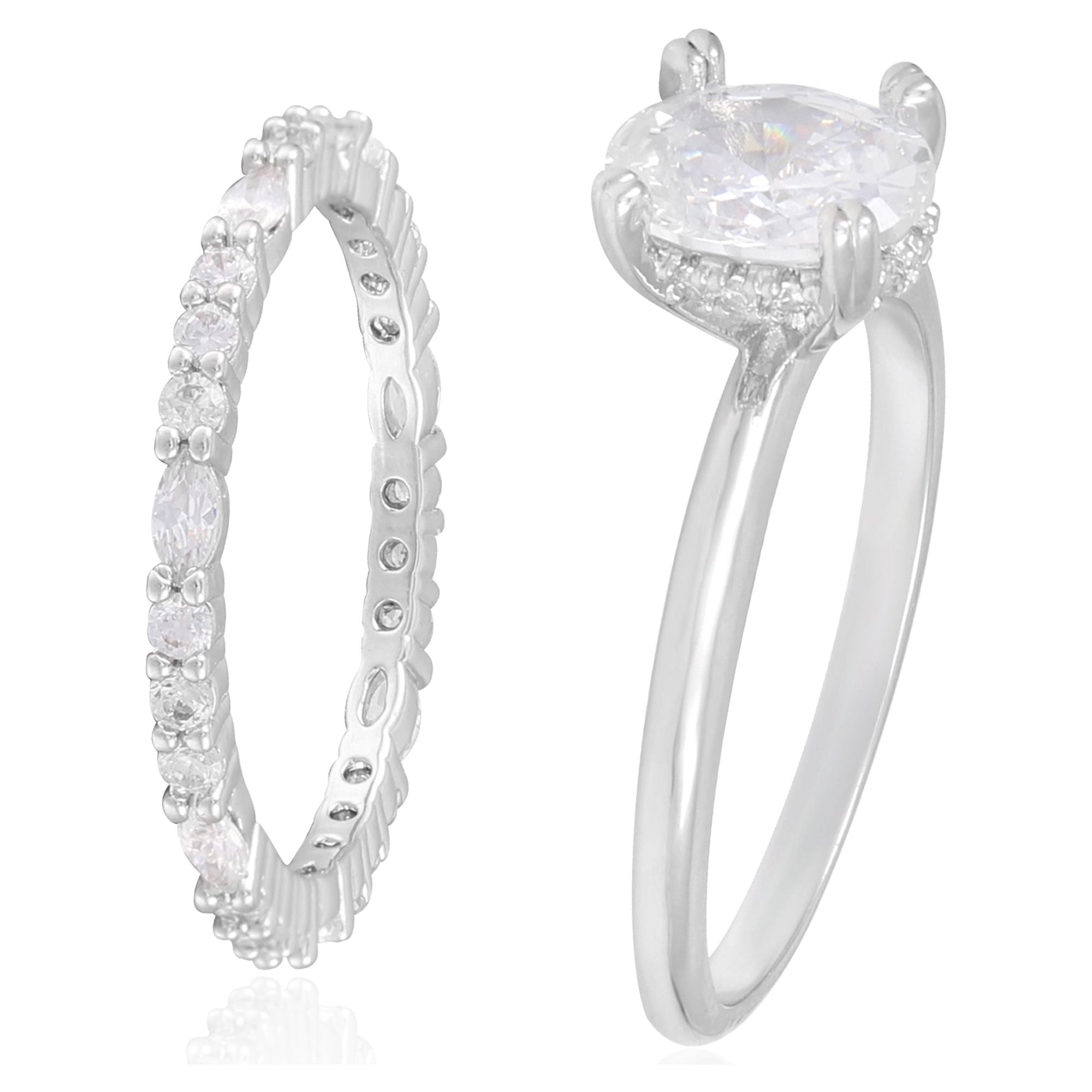 Believe by Brilliance Women's size 10 Fine Silver Plate AAA Cubic Zirconia Oval Ring Set