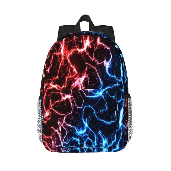 Rateoe Red And Blue Lightning Pattern Student Backpack Water-resistant Backpack 15-inch Laptop Backpack Lightweight Adjustable School Backpack