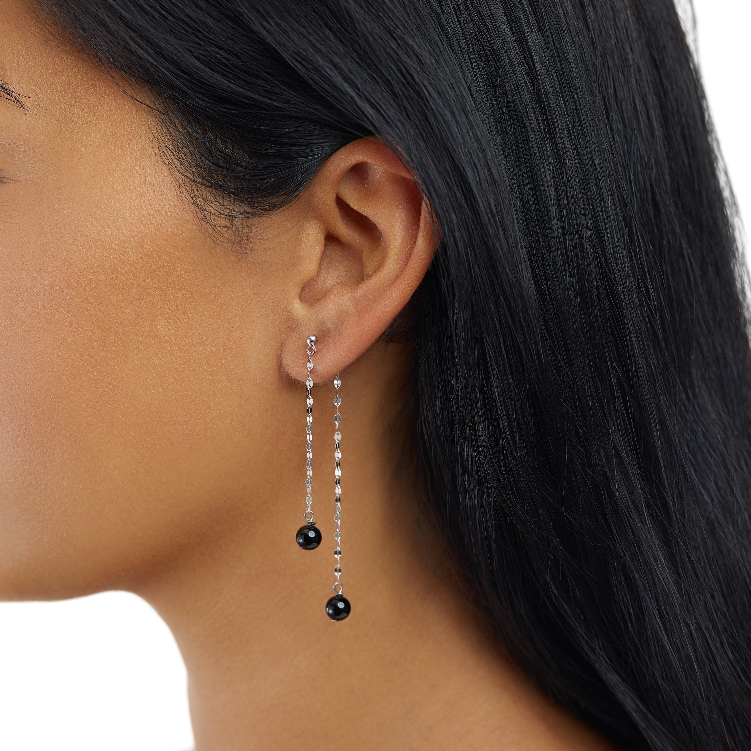 Marisol & Poppy Onyx Bead Drop Earrings in Sterling Silver for Women & Teens, Post Friction Backing