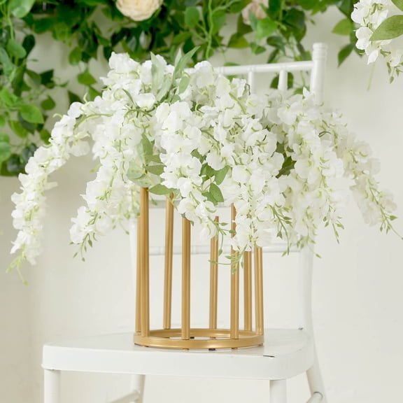 BalsaCircle 10 Gold in 8-Tubes Round Minimalist Base Design Flower Vase Centerpiece Wedding Birthday Events Reception Catering Party Home Decorations Supplies