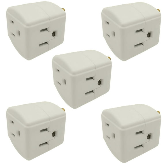 Wideskall 5-Packs Grounded 3 Outlet ETL Certified Cube Wall Tap Adapter Light Grey