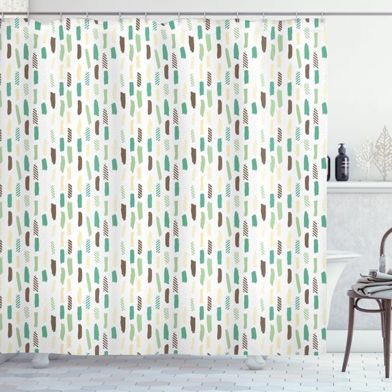Paint Shower Curtain, Vertical Paintbrush Streaks with Stripes Modern Art, Fabric Bathroom Set with Hooks, 69W X 84L Inches Extra Long, Sea Green Sepia, by Ambesonne