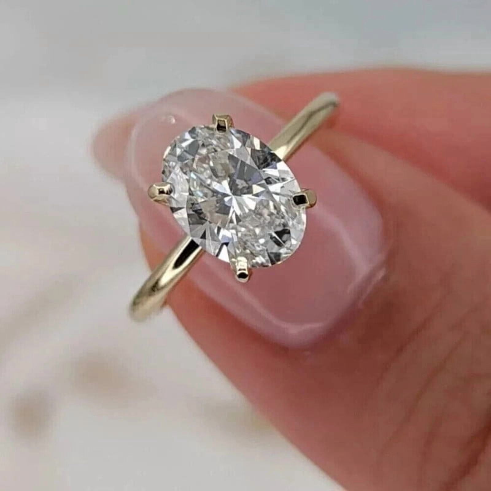 solitaire jewels 2.5CT Oval Moissanite Solitaire Engagement Ring For Women, 18K Yellow Gold