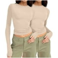 thumbnail image 2 of Timegard 2pc Going out Top for Women Crewneck Long Sleeve Slim Comfy Solid Color Casual Tee Top Basic, 2 of 4