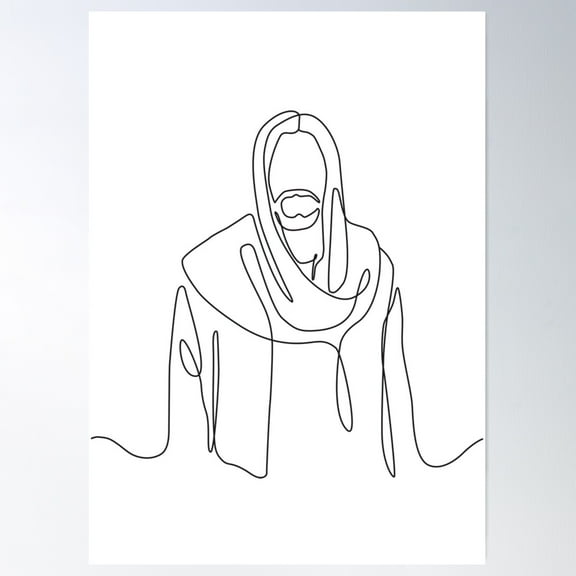 One Continuous One Drawn Line Art Doodle Of A Spiritual Jesus Christ, Jesus Portrait, Jesus Wall Art, Jesus Poster Poster Wall Art, Modern Wall Decor For Living Room Bedroom, 16x24 UNFRAMED