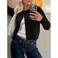 thumbnail image 3 of Women’s Solid Color Short Cardigan Sweater – Single-Breasted Long Sleeve Knit Top for Casual Wear Layering, 3 of 6