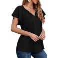thumbnail image 4 of Chiffon Top, V Neck Chiffon Top Polyester Printed Ruffle Sleeve  For Dating Black M, 4 of 6