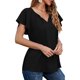 thumbnail image 3 of Mujer Casual Gasa Top Impreso Cuello En V Manga Corta Blusas Camisa Con Cordón Para Verano Negro M, 3 of 6