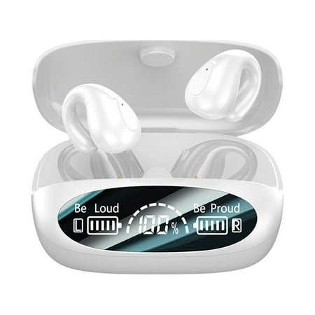 RBCKVXZ Wireless Bluetooth Earphones Ear Clip Style No Sensation Wearing High Sound Quality Bluetooth 5.3 Long Endurance High-end Mirror Intelligent Digital Display White