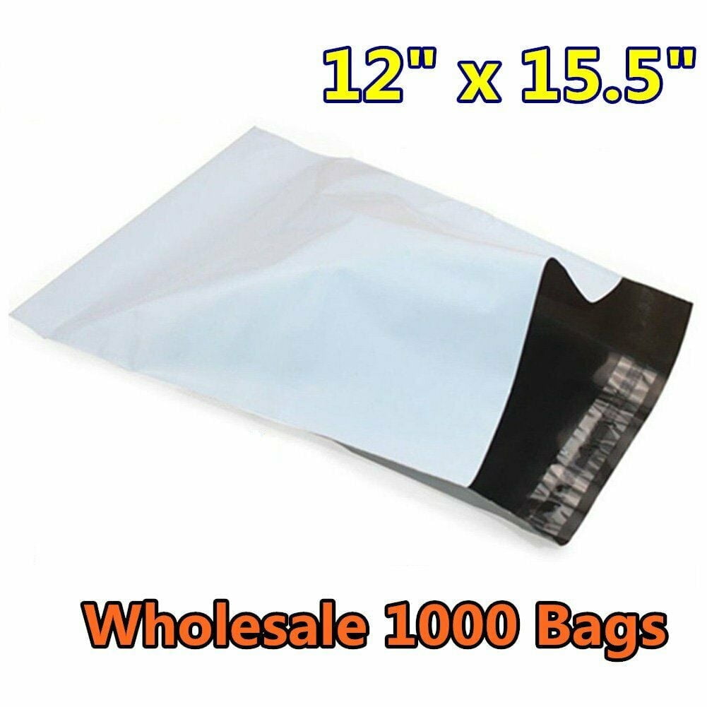 SJPACK 12x15.5-inch Poly Mailers Envelopes Shipping Bags, 2.5 Mil White Pouches Self-Sealing Postal Bags(1000 Bags)