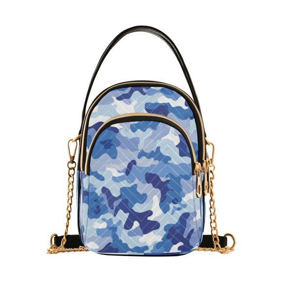 Leather Handbag Crossbody Bag Blue and White Camouflage