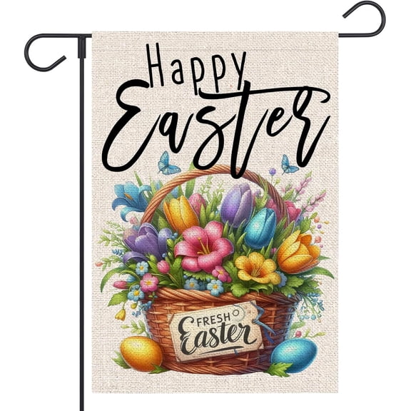 Happy Easter Garden Flag 12x18 Inch Double Sided Outside Easter Eggs Tulip Floral Yard Holiday Decoration Flag