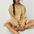 thumbnail image 3 of FEIFLY Women Oversized Pullover Sweatshirt Dress Long Sleeve O-Neck Patchwork Ruffle Loose Sweatshirts Solid Color Classic Winter Autumn Tops, 3 of 8