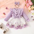 thumbnail image 3 of GYRATEDREAM Infant Baby Girl Party Tulle Dress Toddler Ruffle Long Sleeve Butterfly Print Bow Dress with Headband Kids Cute Spring Summer Fall Birthday Princess Dress Clothes Purple for 6M-3T, 3 of 8