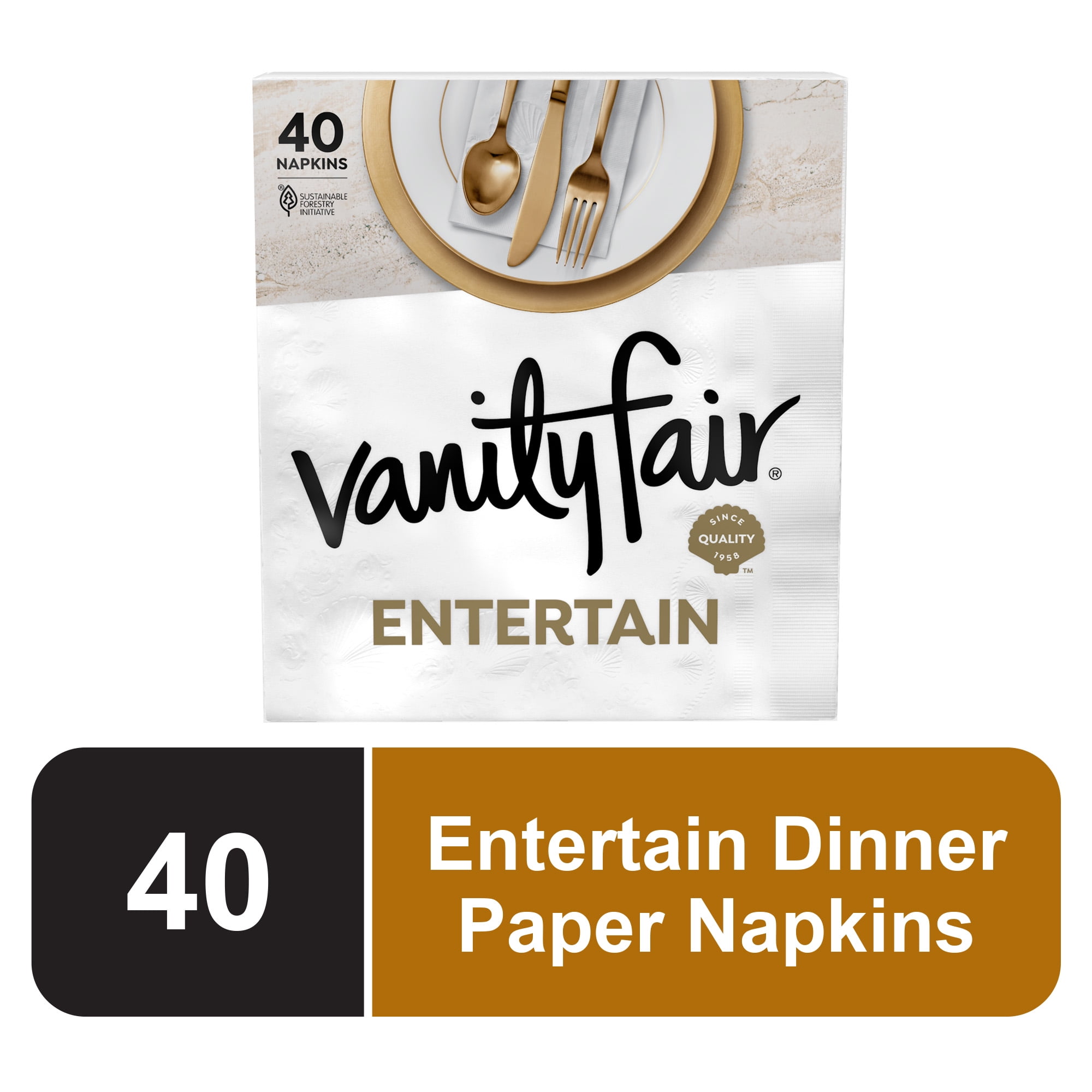 (8 pack) Vanity Fair Entertain 8.5 in x 7.5 in 3-Ply White Napkins (40 Count)