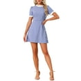 thumbnail image 2 of INSPIRE CHIC Vestido de Manga Corta Vintage con Panel de Contraste y Cuello Volante para Mujeres XL Azul Blanco, 2 of 6