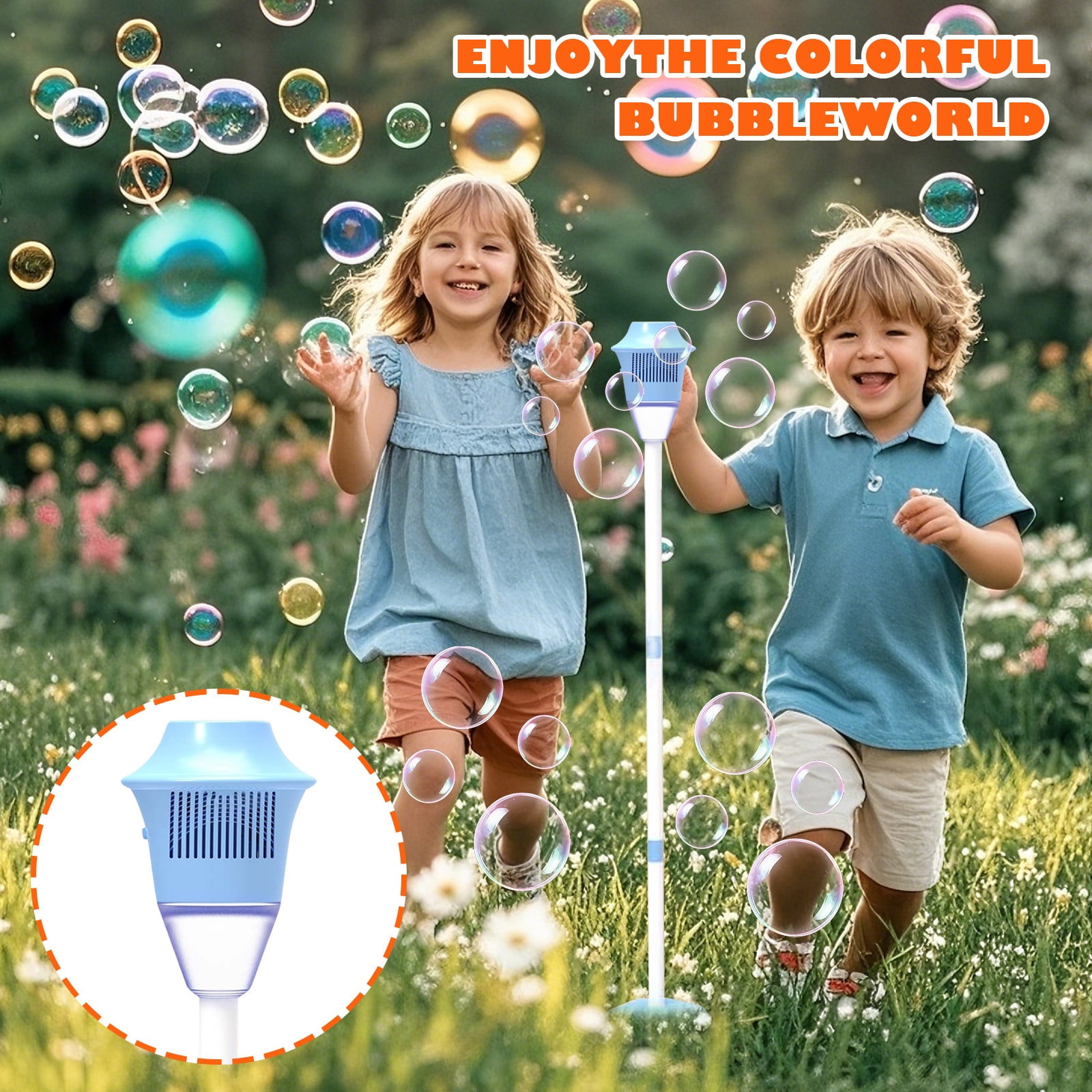 Street Lamp Bubble Blower, Automatic Bubble Machine with Lights Music and 150ml Bubble Solution, Rechargeable Bubble Maker for Party Wedding Carnival Events (Blue)