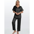 thumbnail image 4 of DAKIMOE Womens Silk Satin Pajama Sets Short Sleeve Pjs V Neck Pajamas for Women with Long Pant S to XL, 4 of 8