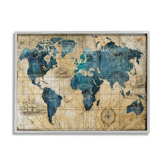 Stupell Industries Vintage Abstract World Map Design, 24 x 30,Design by Art Licensing Studio