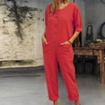 thumbnail image 2 of safuny Women's Jumpsuit Jumpsuit For Lady Wife Daughter Girlfriend Fashion Full Length Trousers V-Neck Long Sleeve Pocket Belt Button Comfy Lounge Casual Solid Color Red L, 2 of 6