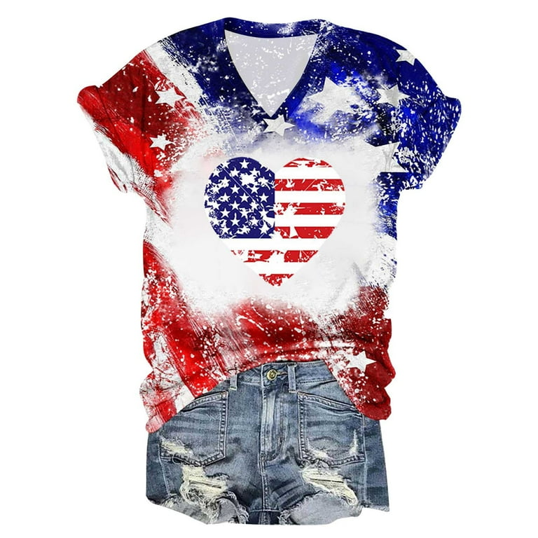 4th of July Tops for women MIANHT Plus Size Womens Tops Women s Independence Print V neck Short Sleeve Casual Pullove Blouses Top on Clearance Walmart