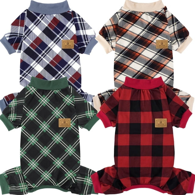 Pijama para perro XPUDAC, paquete de 4 unidades, a cuadros, 3XL, rojo, verde, caqui y gris