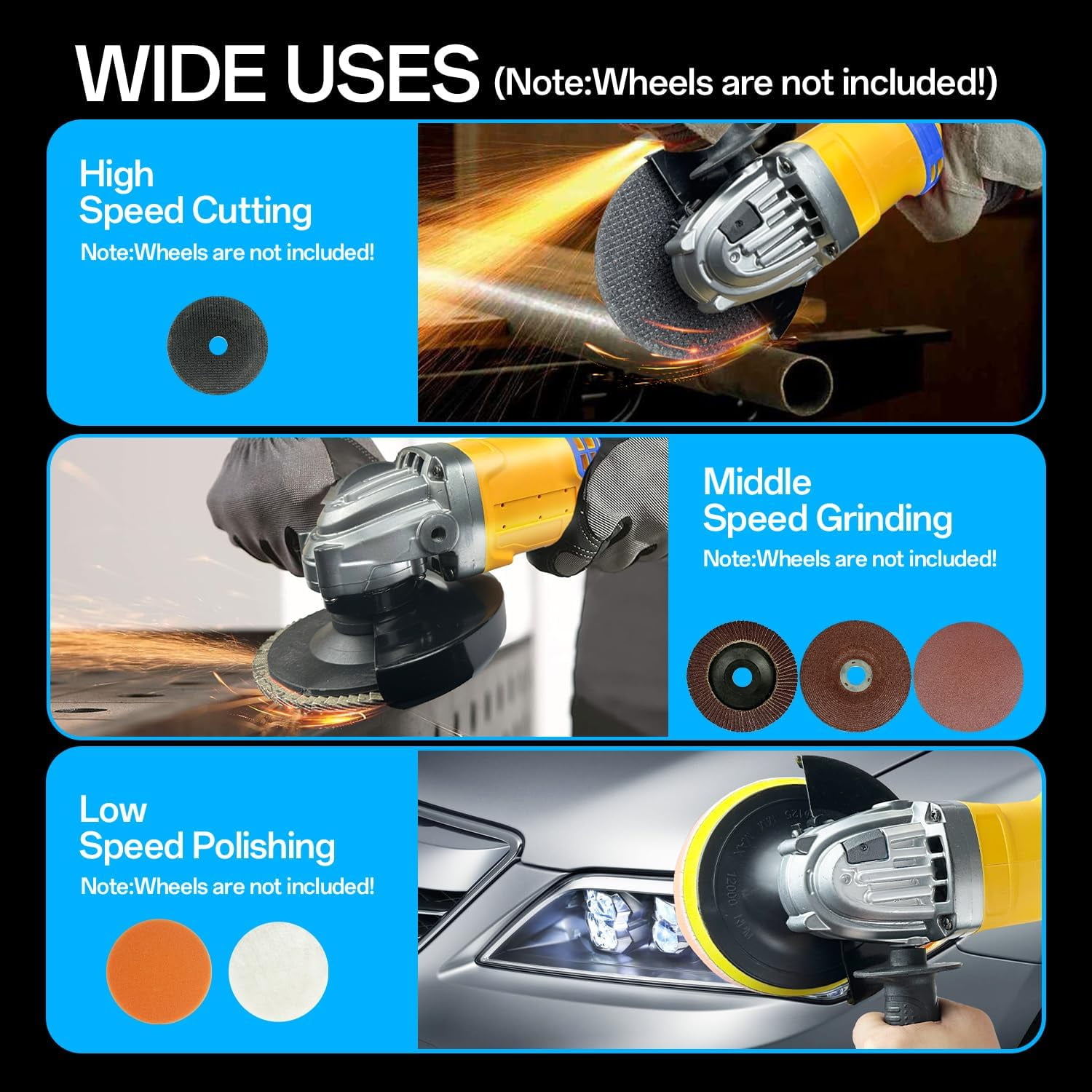 Angle Grinder Compatible with Dewalt 20V Max Battery,Cordless Grinder,4-1/2" Blades Brushless Grinder for Cutting, Griding & Polishing,Battery Powered Angle Grinder(10000RPM,NO Battery & Wheels)